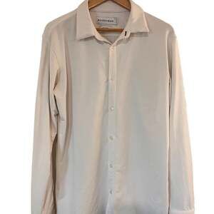 Mizzen + Main Large Trim Fit Performance Dress Shirt White Herringbone, Large